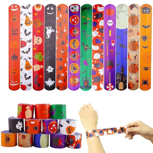 24 Stück Halloween Slap Armband, Halloween Schnapparmband Kinder, Halloween Armband Kindergeburtstag,Halloween Party Mitgebsel, Slap Armband Zum Kindergeburtstag Party Für Jungen Mädchen von Doukesh