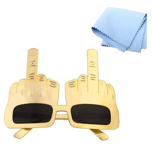 Goldene Mittelfinger-Sonnenbrille,Mittelfinger-Brillen,Hippie Gläser Kreativer Mittelfinger,Lustige Party Sonnenbrille,Party Brillen,Hippie Brille,Lustige Partybrillen für Party- Selfie- Requisiten von Doukesh