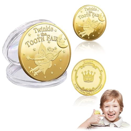 Zahnfee Münzen, Zahn Kinder Geschenke Souvenir, Zahnfee Geschenkmünzen Geschenk,Gold Zahnfee Münze, Tooth Fairy Coins Für Jungen Und Mädchen Zur Belohnung des Milchzahnausfalls von Doukesh