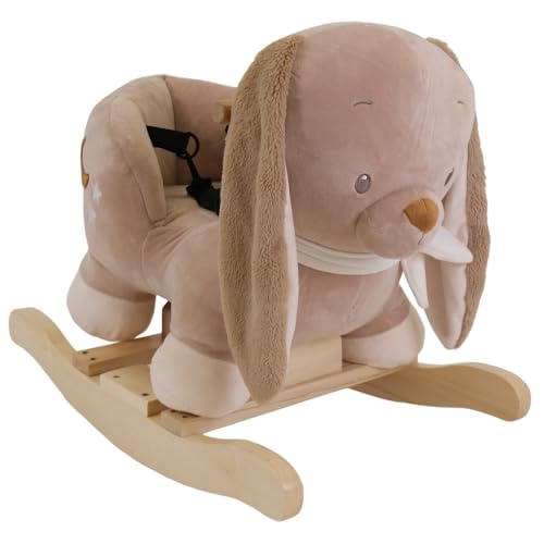 Doukidou Schaukeltier, Kaninchen, Inkl. Sicherheitsgurt, Fröhliches Hin- und Herschaukeln, Ca. 59 cm, Polyester/Holz, Beige von Doukidou