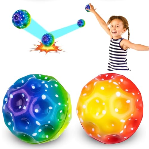 Dowdiles 2 Stück Space Ball,Space Ball Hochelastischer,Mini Bouncing Ball,Mond Ball,Sprungbälle Machen Beim Aufprall EIN Knallendes Geräusch,Ball für Kinder Party Geschenk von Dowdiles