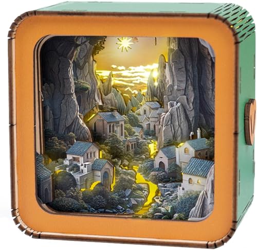 3D Puzzle Nightlight - LED 3D Puzzle Gifts - Canyon Village Atmosphere Puzzle, 3D Wood Puzzles Storybook Nightlight Home Décor for Kids and Adults (B) von Doxenem