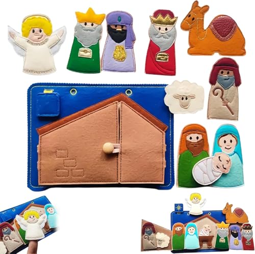 Bible Nativity Quiet Book Page Embroidery, Handmade Felt Complete Set of Nativity Scene with Finger Puppets Toddler Quiet Book Pattern, Bible Story Busy Book, Activity Book for Toddler von Doxenem