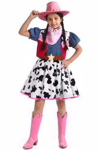 Doxrmuru Cowgirl-Kostüm für Mädchen, Halloween, Western-Rodeo, Outfit mit Cowgirl-Hut, 3–4 Jahre von Doxrmuru