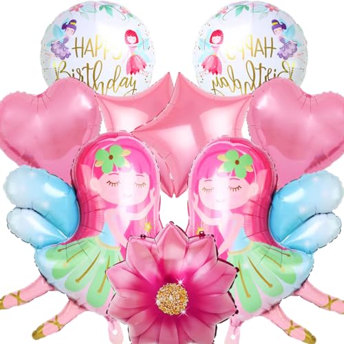 9 Stück Feen Deko Kindergeburtstag,Zauber Fee Themenballon, XXL süße Flügelfee Helium Ballon, Kinder Happy Birthday Fee Ballon, Luftballons für Mädchen Geburtstag Jubiläum Motto Party Dekoration von Doyomtoy