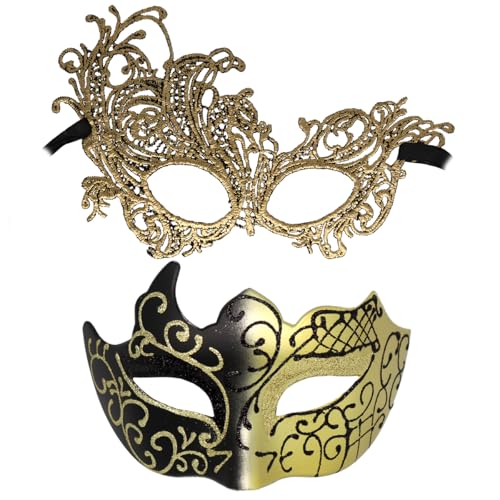 Doyomtoy Maskerade Maske, 2 Stück Venezianische Maske Herren Damen Elegant Maskenball Maske Mode Party für Halloween Karneval Party Kostüm von Doyomtoy