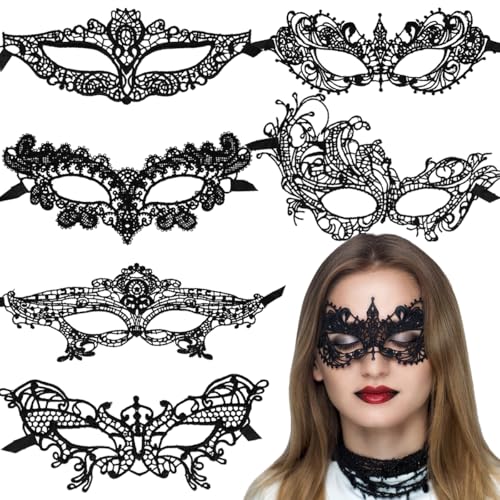 Doyomtoy Maskerade Maske, 6 Stück Venezianische Maske Damen Spitze Maske Elegant Maskenball Maske Mode Party für Halloween Karneval Party Kostüm von Doyomtoy