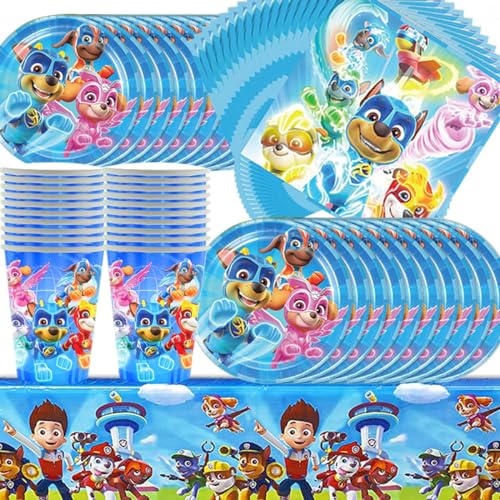 Paw Dog Partygeschirr Set, Serve 20 Gäste Kindergeburtstag Geburtstag Deko, Teller Becher Servietten Tischdecke für Party und Kindergeburtstag von Doyomtoy