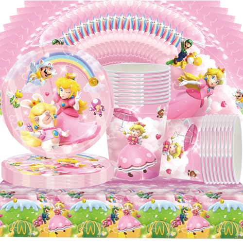 Prinzessin Pfirsich Partygeschirr Set,Doyomtoy Serve 20 Gäste Princess Peach Geburtstag Partygeschirr,Tischdecken,Teller,Tassen,Servietten für Partyzubehör Geburtstag Prinzessin Pfirsich Partygeschirr Set,Doyomtoy Serve 20 Gäste Princess Peach Geburtstag Partygeschirr,Tischdecken,Teller,Tassen,Servietten für Partyzubehör Geburtstag von Doyomtoy