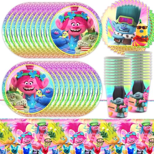 Troll Elf Partygeschirr Set,Doyomtoy Bow Tie Serve 20 Gäste Geburtstag Partygeschirr,Tischdecken,Teller,Tassen,Servietten für Partyzubehör Geburtstag von Doyomtoy