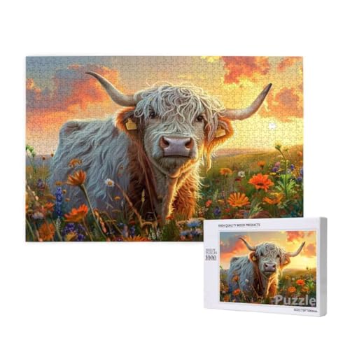 Hochlandrinder Puzzle 1500 Teile Erwachsene, Groß Puzzle Blume Muster Design, Jigsaw 87x57cm Size mit Geschenkboxverpackung, Wanddeko Wohnzimmer, Geschenke für Frauen, Geschenke für Männer,Model478 von Dozsconz