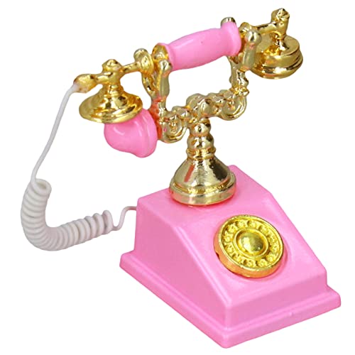 Dpofirs 1/12 Miniatur Viktorianisches Telefon mit Wählscheibe Puppenhaus Dekorationszubehör, Modellzubehör für Puppenhaus Mini Musikzimmer (Rosa) von Dpofirs