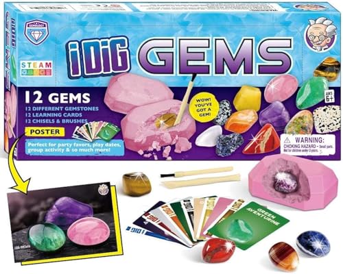 Edelstein Ausgrabungsset für Kinder 12 Mineralien Steine Ausgrabungs Spielzeug Mädchen Archäologie Geburtstagsgeschenk Set von EDUMAN