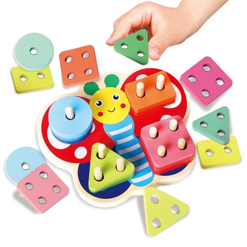 Dr. MUYA® Montessori Spielzeug ab 1 2 3 Jahre, Steckspiel ab 1 Jahr, Kinderspielzeug ab 1 Jahr, Holzspielzeug Motorikspielzeug Stapelspielzeug Lernspielzeug, Geschenk 1 2 3 Junge Mädchen Kinder Baby von Dr. MUYA