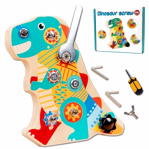 Dr. MUYA Montessori Spielzeug, Holz Schraubbrett für Kinder 3 4 5 Jahre, Dinosaurier Kinderspielzeug, Schraubendreher Motorikspielzeug, Lernspielzeug, Geschenke für Jungen von Dr. MUYA