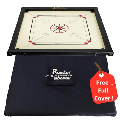 Precise Carrom - Original - 6mm Chroma Excel - Nr.1 Carrom Manufacturer - Fabriker Weltmeister - Profi - Komplett mit Steinen und Striker - Handgefertigt in India - Patentiert von Dr. Sport