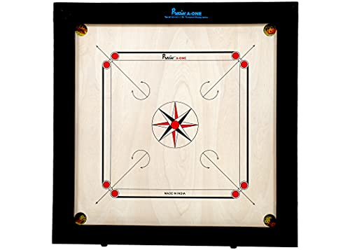 Precise Prof Carrom - AMA-One 8 mm - 12 kg. Turnier Brett - India handgefertigt - Turnier Wettkampf - Komplett mit Steinen, Striker in Tasche - Top Qualitate von Dr. Sport