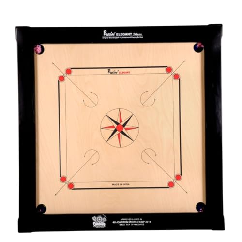 Precise Profi Carrom Champion 32mm - 25kg - Jumbo Elegant Deluxe - Handgefertigt in India - Weltmeister Brett - Komplett mit Steinen Striker - Tasche und Cover Original von Dr. Sport