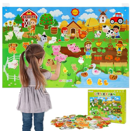 Dr.Rapeti 43x28 Zoll Filz-Storyboard-Set, 41Pcs Filz Tiere Spielzeug, Farm Animals Filz Story Board Set, Story Board Kit für Kinder, Bauernhof Tiere Filz Geschichte Board Set von Dr.Rapeti