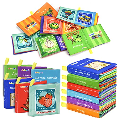 Dr.Rapeti 6 Stück Stoffbuch für Babys, Baby Soft Tuchbuch, Baby Pädagogisches Spielzeug, Early Learning Lernspielzeug, Waschbar Anti Tear Crinkle Badebuch, Früherziehung Spielzeug(Englisch) von Dr.Rapeti