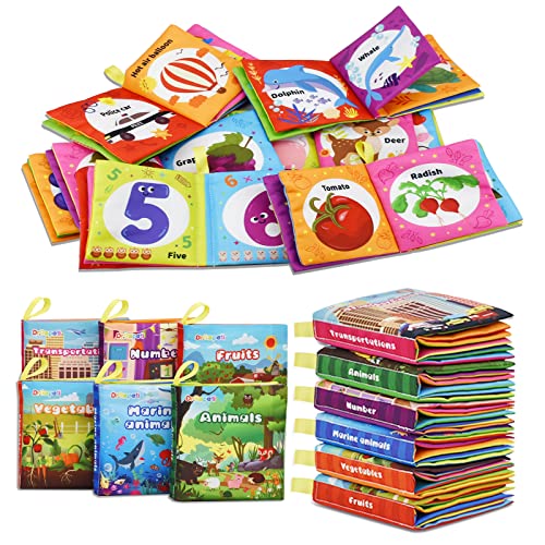 Dr.Rapeti 6 Stück Stoffbuch für Babys, Baby Soft Tuchbuch, Baby Pädagogisches Spielzeug, Early Learning Lernspielzeug, Waschbar Anti Tear Crinkle Badebuch, Früherziehung Spielzeug (Englisch) von Dr.Rapeti