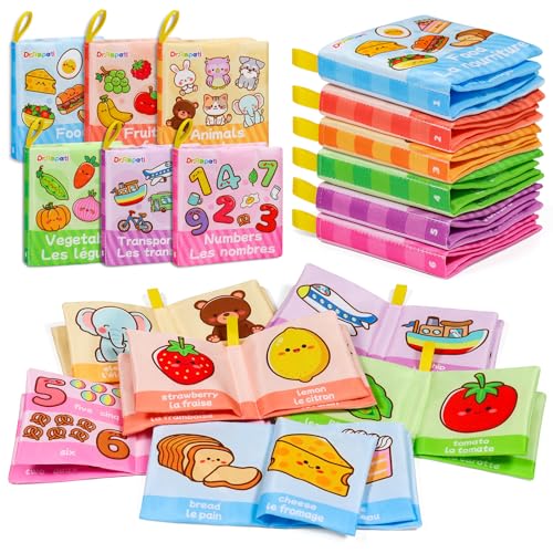 Dr.Rapeti Lot de 6 Livre Bebe en Tissu Doux n Français,6 Stück Französische Soft Books, Stoffbuch für Babys, Baby Soft Tuchbuch, Early Learning Lernspielzeug, Früherziehung Spielzeug von Dr.Rapeti