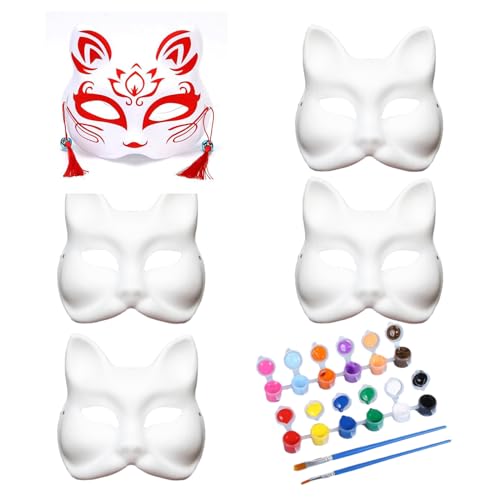 DragonX2 5 Stück Fuchsmasken Zumbemalen Diy-Fuchsmasken Bemalbare Blankomasken Fuchs Masken Im Lieferumfang Sind 12 Farben + 2 Stifte Enthalten für Kinder Maskerade Halloween Cosplay Partyartikel von DragonX2