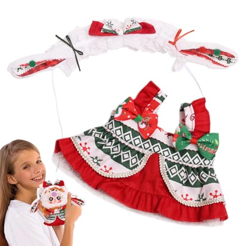 Dranng 8-Zoll-Puppenkleidung, 8-Zoll-Plüschpuppenkleidung - Kleine Puppenkostüme | Weiche Plüschpuppenkleidung, weihnachtliches Kleid mit Stirnband für Stoffpuppen von Dranng