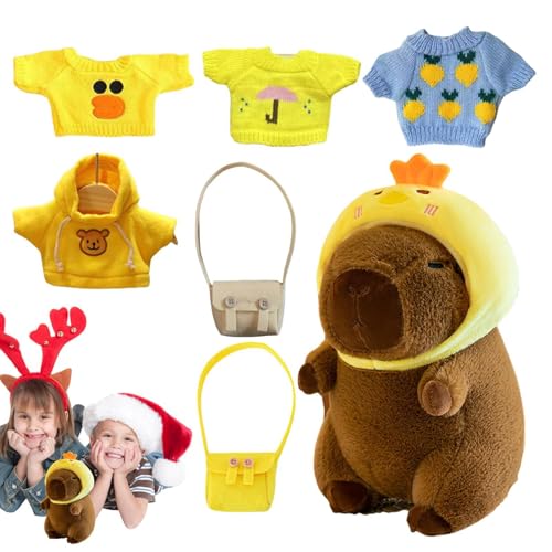 Dranng Capybara-Plüschtier mit Kleidung,Capybara-Plüschtier mit Kleidung | Dress Up Capybara-Plüschtiere,Capybara-Dekoration, 22,9 cm, Capybara-Stofftier, süßes Kuscheltier für Kinder von Dranng