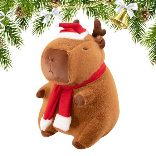 Dranng Capybara Stofftier, Capybara Plüschtier - Capybara Spielzeug mit Weihnachtsmütze | Niedliche braune Heimdekoration, lustiges Stofftier-Plüschtier für Arbeitszimmer, Wohnzimmer, Schlafzimmer von Dranng