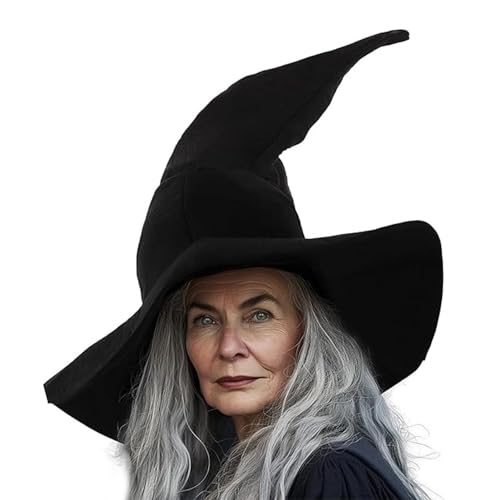 Dranng Hexenhut Für Erwachsene,halloween Hexenhut Curved Black Witch Hat,Hut Für Das Halloween Kostüm, Kopfbedeckung Für Faschingskostüme, Modisches Mädchen-Accessoire Für Halloween-Gartenpart ys von Dranng