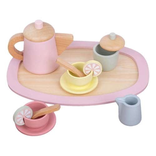 Dranng Hölzernte Spielzeug, Holztee -Partys Set,Teekannen Tassen Löffel Kuchen Tee Time Playset - Handübungsspielzeug, Nachmittag von Dranng