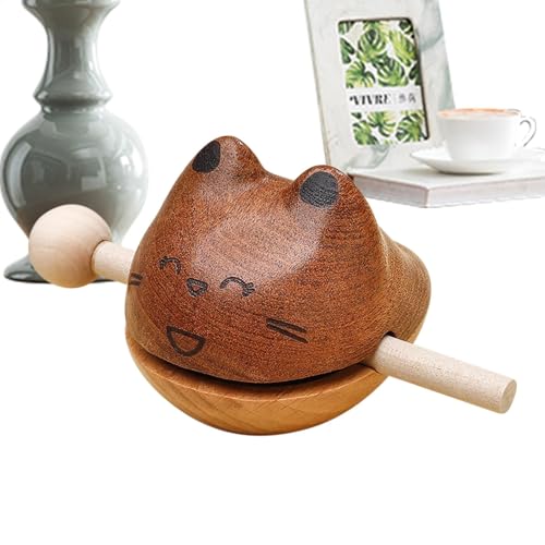 Dranng Katze Holzfisch, Tempelblöcke Instrument,Stress Relief Holz Fisch Figur Schlaginstrument - Lustige Desktop-Ornament, niedliches kreatives Musikinstrument für Zuhause von Dranng