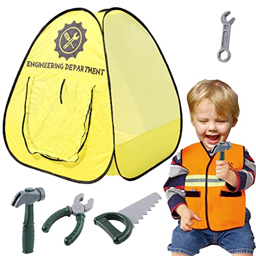 Dranng Kinder Spielen Camping-Set - Engineering Spielzelt-Set 7-teiliges Camping-Spielzeugset | Bequemes Kinderspielzelt, Hammer, Säge, Zange, Rollenspielset für und Mädchen ab 3 Jahren im Innen- und von Dranng