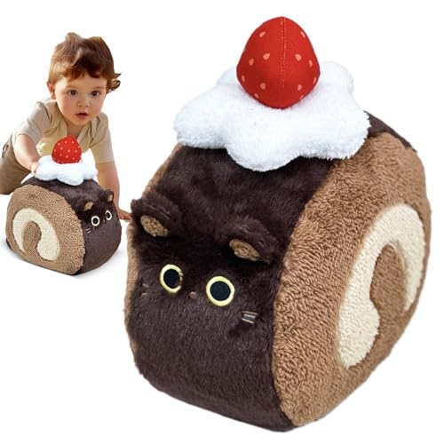 Dranng Kuchenrollen-Plüsch, Gefüllter Kuchen-Plüsch - Obst-Kuscheltiere, Erdbeer-Lebensmittel-Plüschtier | 37 x 34 cm große Plüschpuppe mit Lebensmittelfüllung für Schreibtisch, Nachttisch, Sofa von Dranng