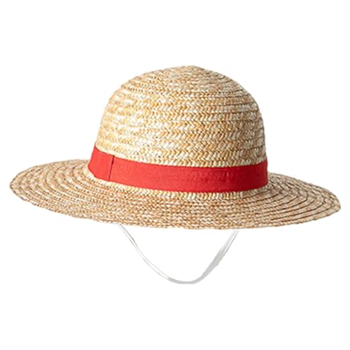 Dranng Luffy Strohhut, Anime-Cartoon-Charakter, Sonnenschutz-Strohhut, Cosplay-Sonnenhut, gelbe Strohhüte mit Schnur, Sonnenhüte, Animationshüte für Fans, Kinder und Erwachsene von Dranng