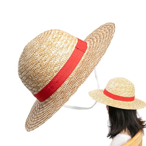 Dranng Luffy Strohhut, Anime-Cartoon-Charakter, Sonnenschutz-Strohhut, Cosplay-Sonnenhut, gelbe Strohhüte mit Schnur, Sonnenhüte, Animationshüte für Fans, Kinder und Erwachsene von Dranng