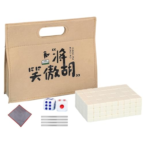 Dranng Mahjong-Fliesen-Set, Reise-Mahjong-Set, Kleine chinesische Mahjong-Stücke, Mahjong-Brettspiel, Familien-Mahjong-Spiel mit Tischdecke, Tragetasche, Würfel und Fliesenlineal für den von Dranng