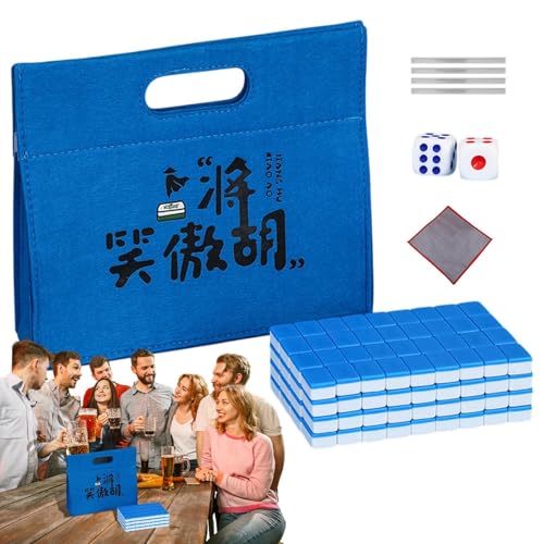 Dranng Mahjong-Spielset, tragbares Mahjong-Set | Kleine chinesische Mahjong-Stücke,Mahjong-Brettspiel, Familien-Mahjong-Spiel mit Tischdecke, Tragetasche, Würfel und Fliesenlineal für den von Dranng