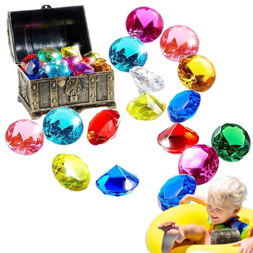 Dranng Pool-Juwelen, Pool-Tauch-Juwelen | Pool Treasure Jewel Tauchspielzeug | Tauch-Edelstein-Poolspielzeug, Bunte Pool-Edelsteine mit Schatzkiste, Unterwasser-Edelsteinspielzeug für Kinder von Dranng