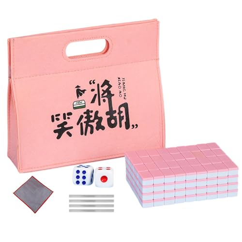 Dranng Reise-Mahjong-Set, Mahjong-Spielset - Kleine chinesische Mahjong-Stücke - Mahjong-Brettspiel, Familien-Mahjong-Spiel mit Tischdecke, Tragetasche, Würfel und Fliesenlineal für den von Dranng