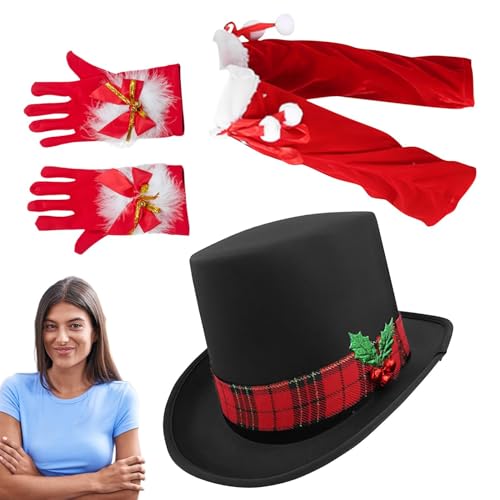 Dranng Weihnachten Outfits für Frauen Cowgirl Hut Weihnachten Outfits Verkleidung Set 3x Rot Weihnachtsmann Cosplay Kostüm für Geburtstag Weihnachten von Dranng