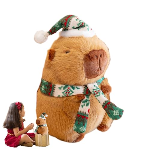 Dranng Weihnachtskuscheltiere,Gefüllte Wasserschweine | Süße Capybara-Puppe mit Mütze und Schal - Weiches Sofa -Kissen -Sammlerspielzeug, kartonisch gefüllte Spielzeug Weihnachtsdekor für Wohnzimmer von Dranng