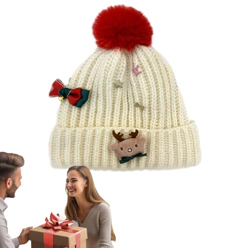 Dranng Weihnachtsmützen für Erwachsene, Weihnachtsmütze - Gestrickte warme Weihnachtsmützen - Weihnachtsmannmütze, bedruckte Wollmütze, Winterstrickmütze für Kinder von Dranng