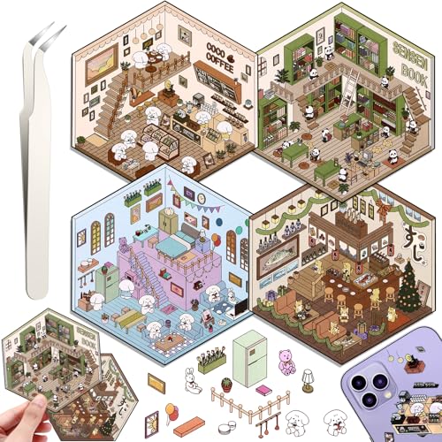 3D House Stickers, Miniatur Haus Sticker, DIY-Aufkleber, Sticker Scenes Selbermachen von Supermarkt (sy1.0) von Draupnir