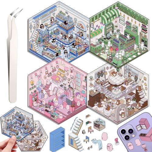 3D House Stickers, Miniatur Haus Sticker, DIY-Aufkleber, Sticker Scenes Selbermachen von Supermarkt (sy2.0) von Draupnir