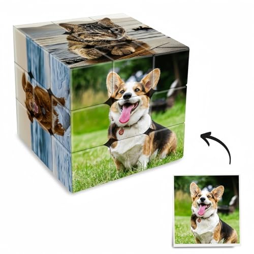 Drawelry Personalisiert Foto Zauberwürfel mit 6 Bild Würfel Puzzle 3x3 Drehbare Avatar Fotodruck Fotowürfel Magische Puzzleboxen Magic Cube Geschenke für Familie Freunde Kinder Haustier (B) von Drawelry