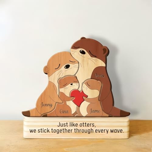 Drawelry Personalisiert Tier Holz Puzzle Ornamente mit 2–5 Familie Namen Gravur Skulptur Hund Katze Maus Pinguin Fuchs Statue Puzzles Dekoration für Weihnachten Neujahrs Geschenke (Maus) von Drawelry