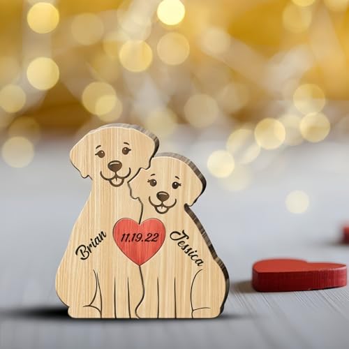 Drawelry Personalisiert Tierfamilie Holzpuzzle mit Namen Schnitzerei Skulptur Wald Wolf Fuchs Bär Kaninchen Welpe Katze Holzstatue Valentinstag Weihnachten Geschenk für Papa Mama Paar (Welpen) von Drawelry