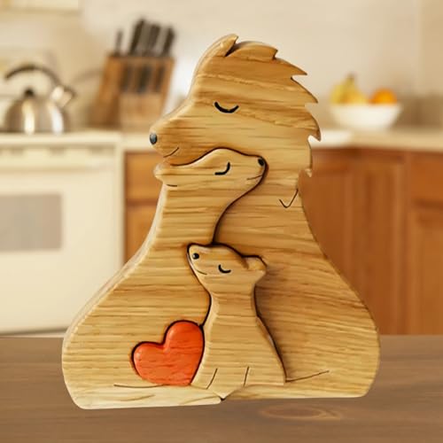 Drawelry Personalisierte Löwe Holzpuzzle Ornament mit 2-9 Familien Namen Schnitzereien Holz Löwen Skulptur Kunstpuzzle als Desktop Dekoration Statue Geschenk für Familie, Oma, Opa Mama, Papa (Stil 11) von Drawelry